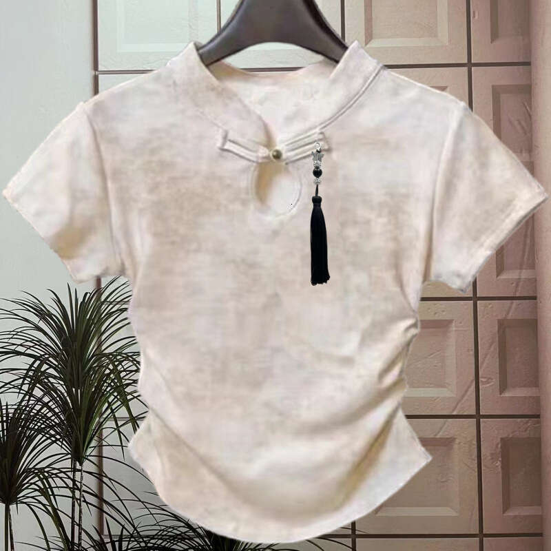 Summer New Chinese-Style Buttoned Slim-Fit TopVintage-Style, Straight-Shoulder Short-Sleeve Women's Shirt Y2K style sexy fashion cropped top
