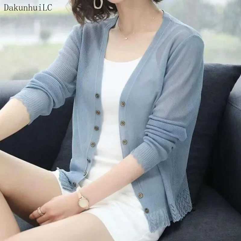 New 2023 Autumn Summer Cardigan Women Hollow Out Shawl Knitted Sweater Female Cardigans Women Thin Jacket Coat Ladies Tops M260306