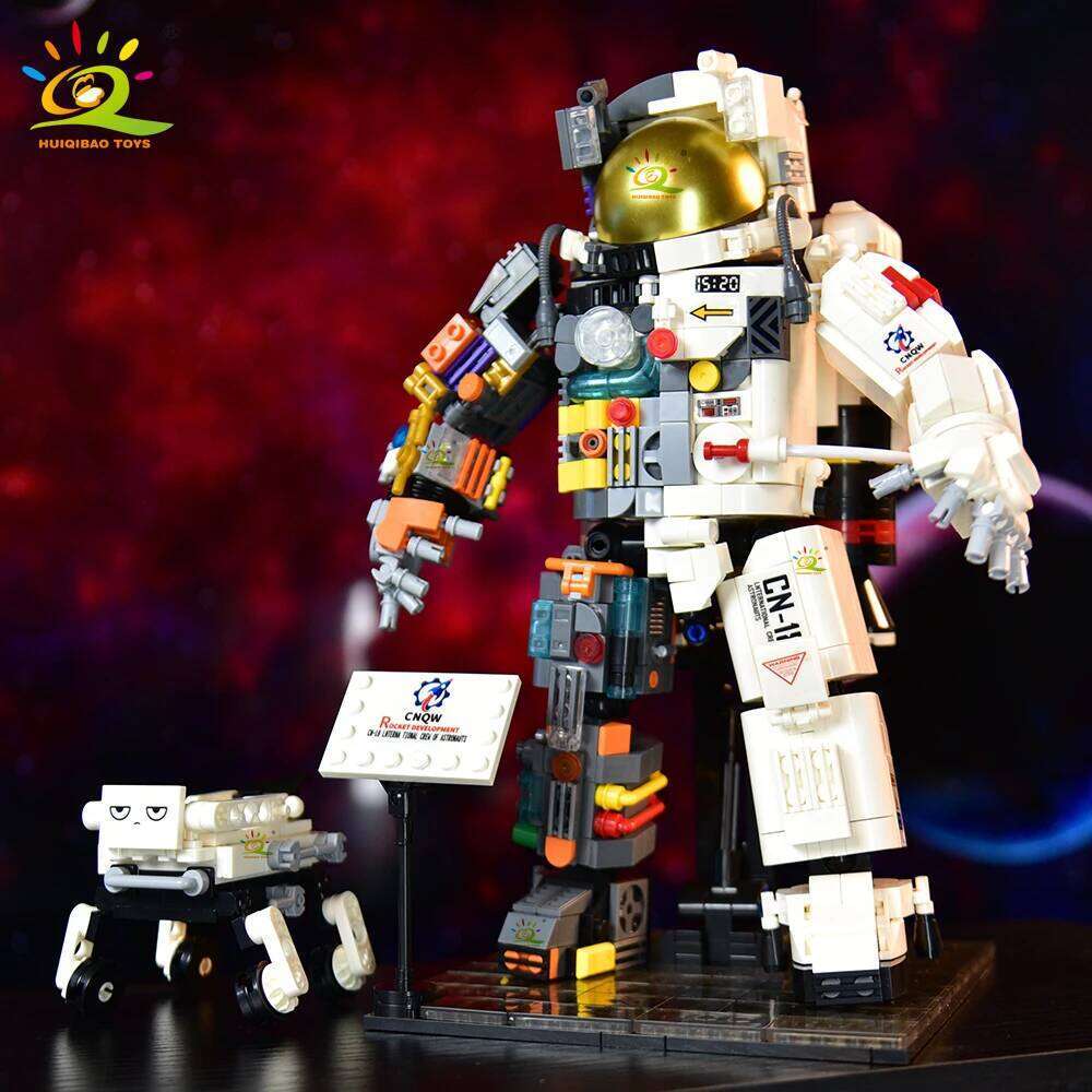 HUIQIBAO MOC Space Astronaut Figures Building Block Model Aerospace Man DIY Ornament Bricks Toy For Children Kids Z260306
