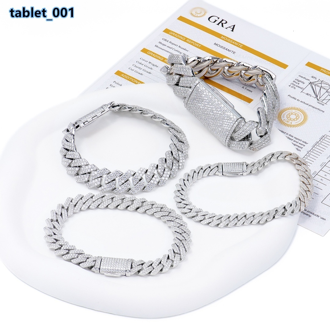 Hip Hop 925 Silver Cuban Link Chain White Gold Plated High Quality Iced Out D/VVS Gra Certified Moissanite Bracelet for Jewelry