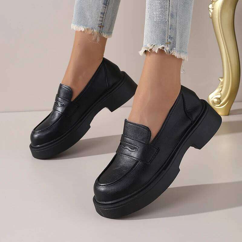 2025 Autumn & Winter New Women's Shoes, Retro British Style Thick-Soled, Comfortable Casual Office Shoes