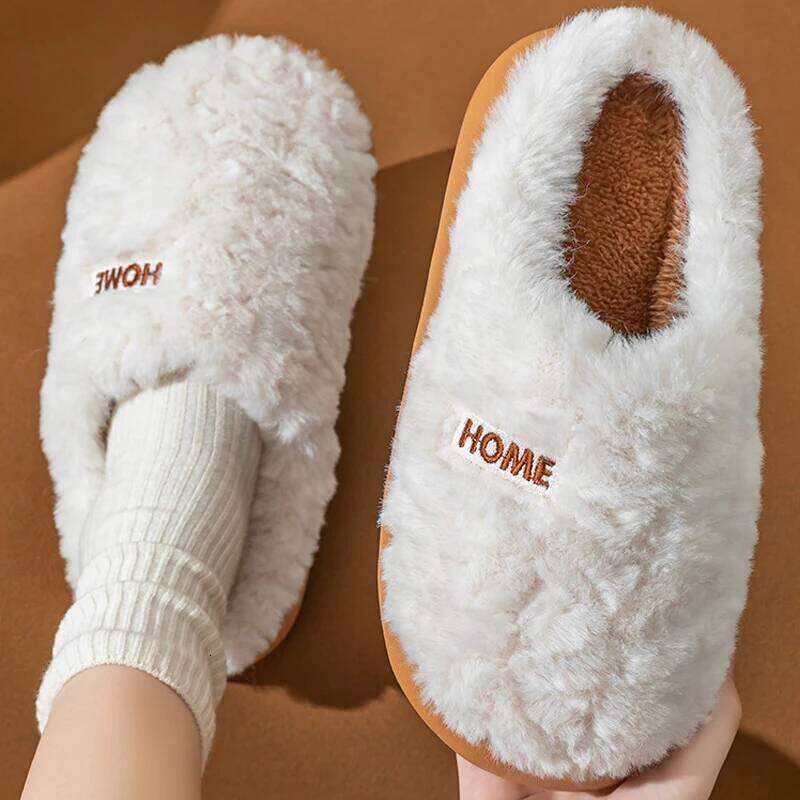 Litfun Winter Fluffy Women's Soft Sole Non-slip Indoor Slides Leisure Furry Warm Cozy House Cotton Slippers For Women