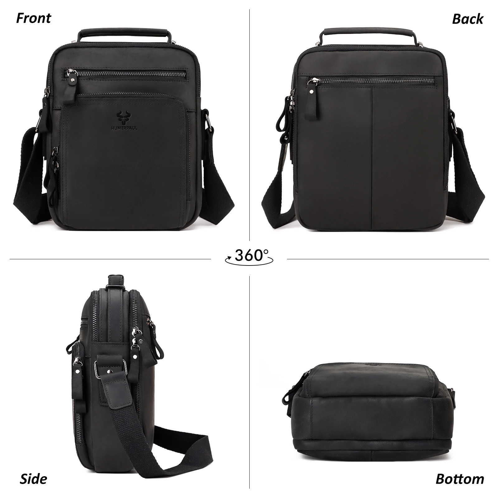 HUMERPAUL Mens Cowhide Shoulder Bag Casual Crossbody Bags Full Grain Leather Multifunctional Ipad Messenger Handbag Quality 260305