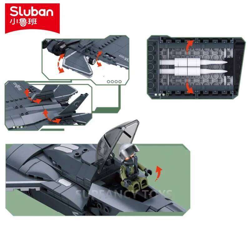 Sluban 335PCS Educational Building Blocks Set Air Force J35 Stealth Fighter Jet Model for Children Brick Children's Bricks Z260305