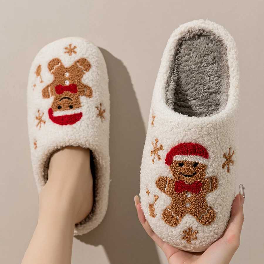 Winter Christmas Gingerbread Cute Man Women Plush Slippers Indoor Warm Soft Leisure Home Exquisite Comfy Bedroom Couple Shoes S260305