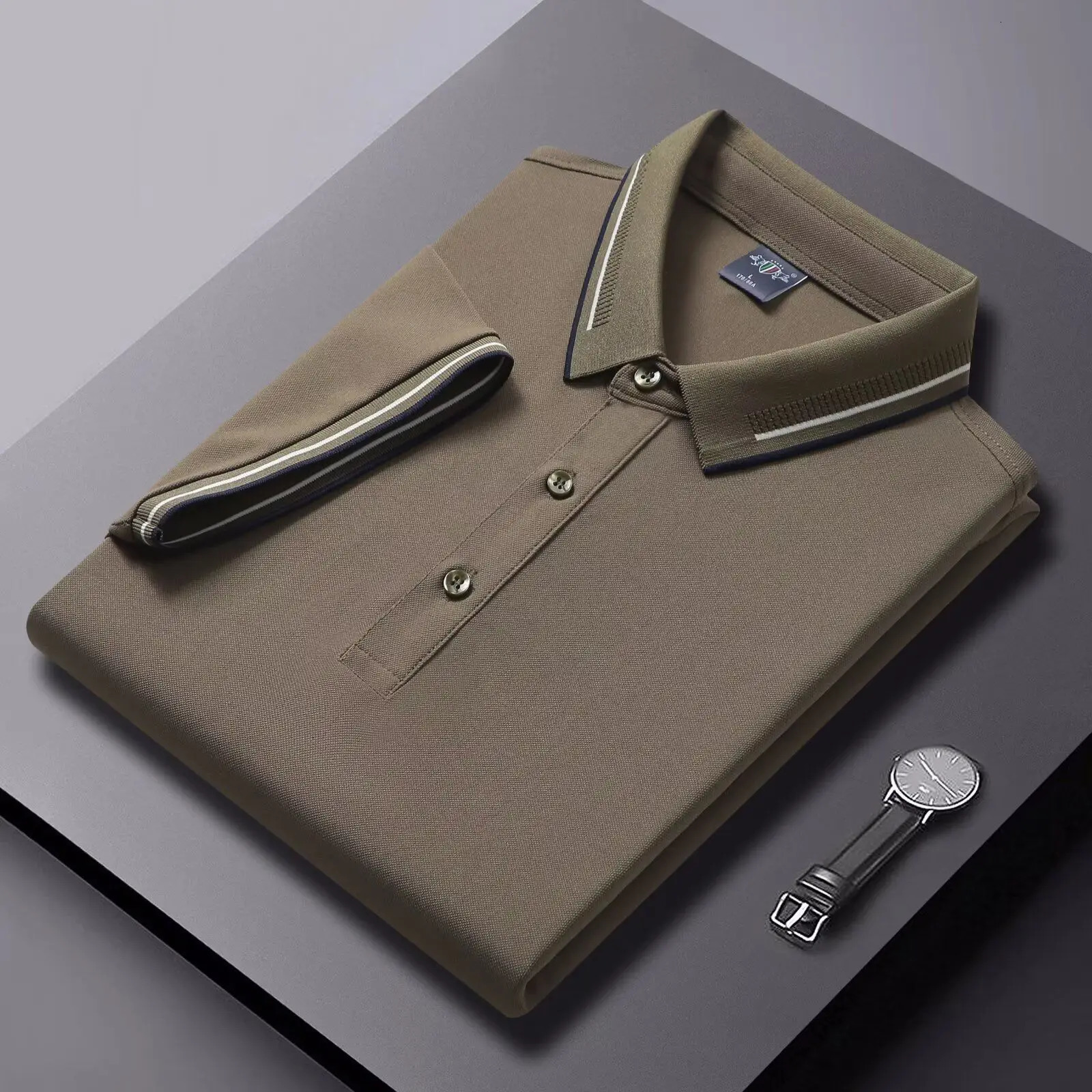 Mens POLO T-shirt Short sleeve shirt 5XL high stretch ice silk summer business casual non-ironing solid color anti-wrinkle 260304