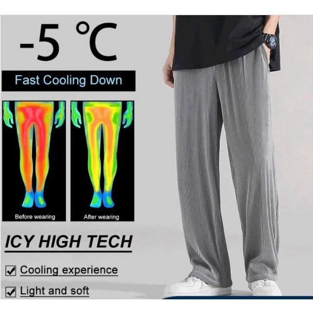 Summer Ice Silk Loose Pants for Men Wide Leg Casual Pants Premium Quality Loose Drape Pants 260306