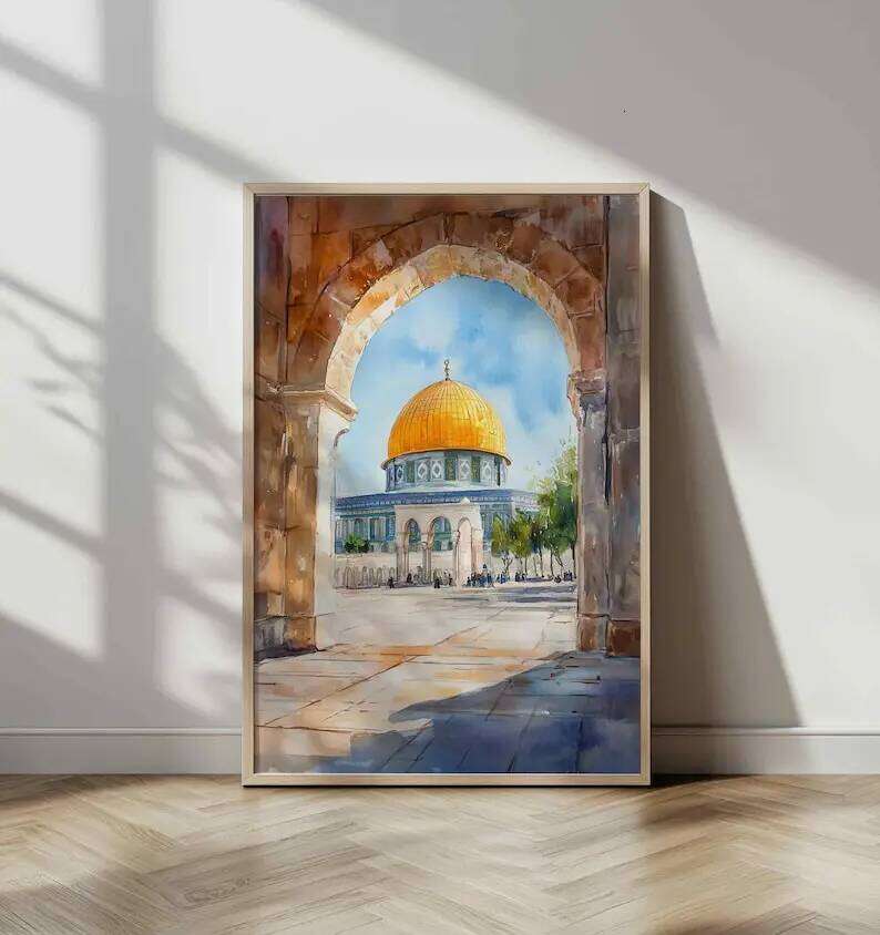 1/3pcs Islamic Mosque Architecture Watercolor Painting Canvas Print Muslim Arabic Calligraphy Wall Art Poster Modern Home Decor 26Y0306