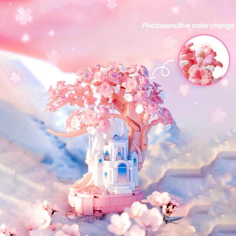 2 Styles Cute Sakura Tree House Building Blocks Decorations DIY Toys For Girls Street View Plants Model Bricks Z260306
