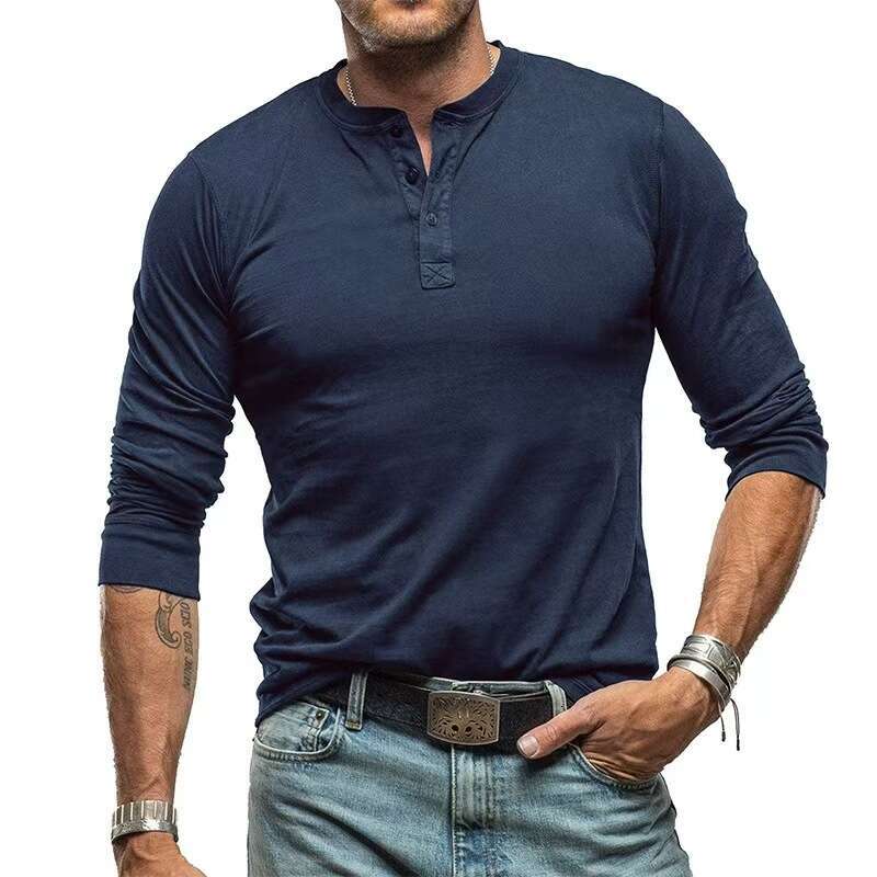 Amazon pure cotton base Henry shirt, European and American cross-border men's round neck long sleeve T-shirt
