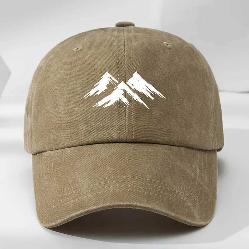 Interesting baseball cap mountain print outdoor mens casual sports breathable duckbill cap washed retro sun hat S260306