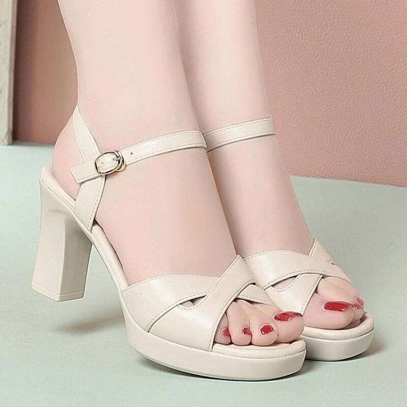 Women's High-Heel Sandals - Chunky-Heel Breathable Comfort Heels, Perfect for Summer Weddings, Evening Events, and Everyday Wear