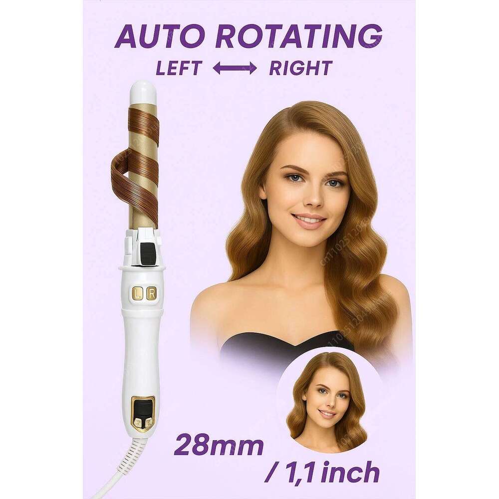Automatic Curling Iron 28mm Ceramic Barrel Rotating Curler for Big Waves and Smooth Damage Free Hair Styling 26Y0306