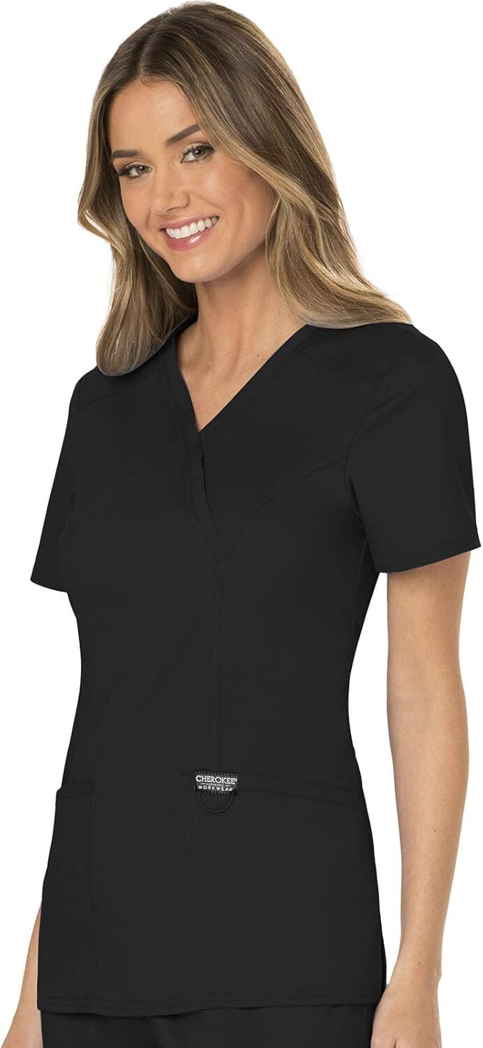 Scrubs Top for Women Mock Wrap with 3 Pockets, Soft, 2-Way Stretch & Durable Fabric - WW610