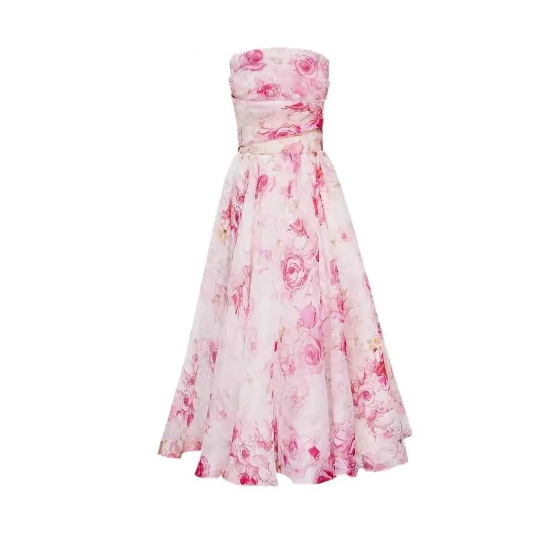 Strapless Spaghetti Straps Flowers Print Knee Length Dress X260306