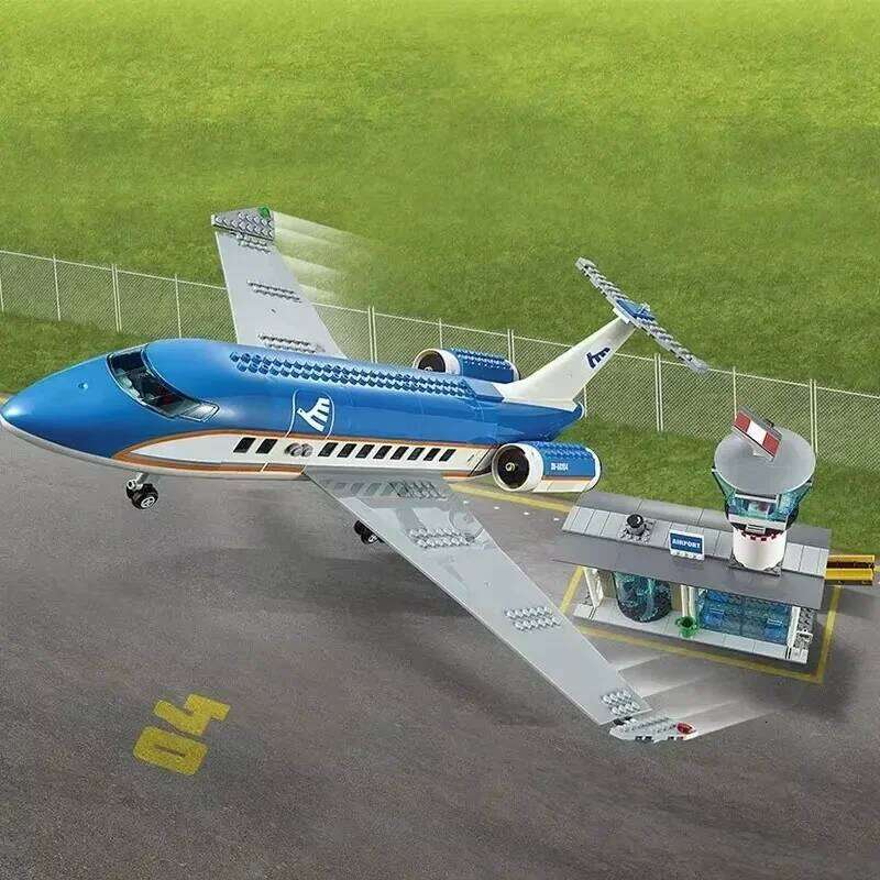 Compatible MOC Sets City Series Building Blocks Airport Passenger Terminal Big Plane Model Children's Toys Assembling Gift Z260306