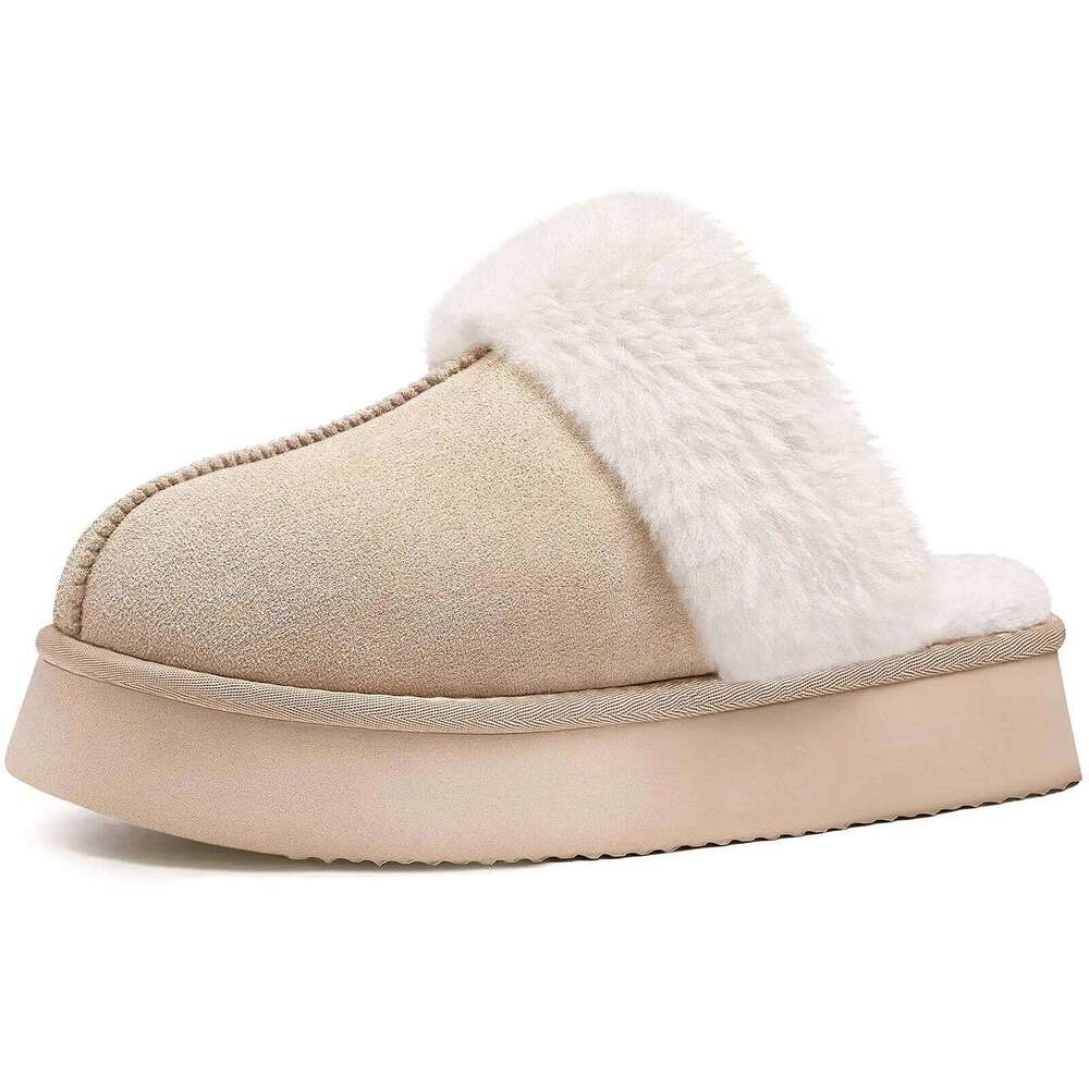 Litfun Fuzzy Platform For Women Winter Warm House Shoes With Memory Foam Outdoor Anti-Slip Fashion Fur Fluffy Slippers