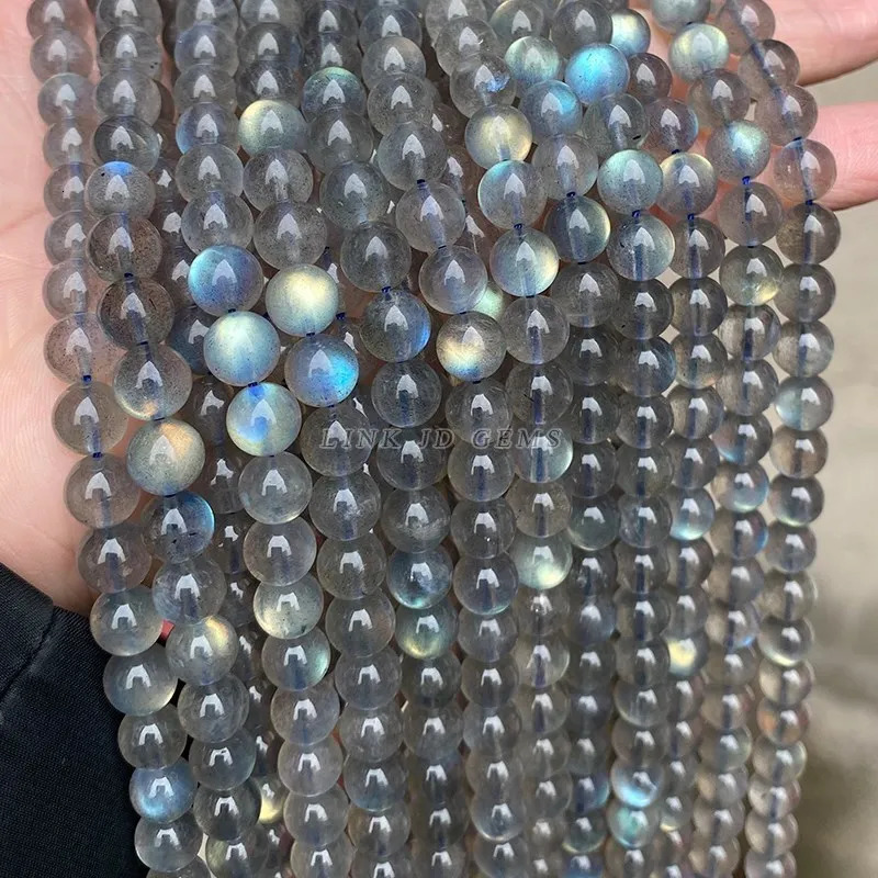 Top Quality Natural Gray Labradorite Stone Beads Round Loose Spacer Gem Beads for Jewelry Making Moonstone Diy Bracelet Necklace 260302
