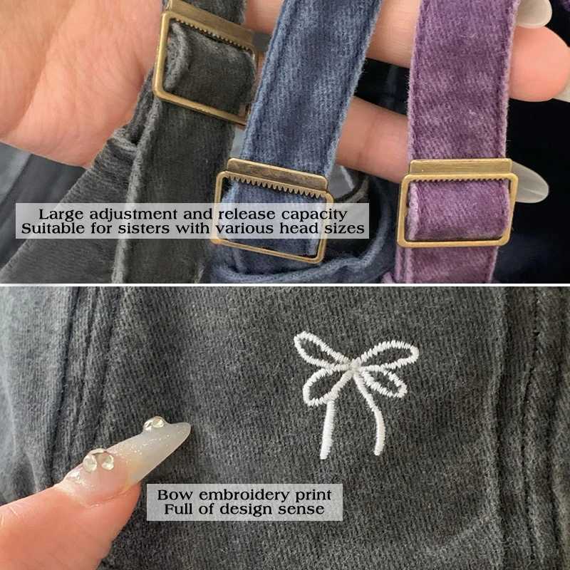 RICYGVM Women Embroidered Bow Baseball Hat Retro Cotton Duck Tongue Hats y2k Harajuku Solid Color Peaked Cap Outsoor Sun Visors S260306