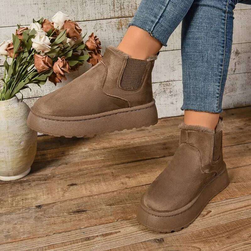Winter Women Short Plush Warm Snow Casual New Suede Fur Chelsea Ankle Boots Flats Platform Ladies Shoes Botas