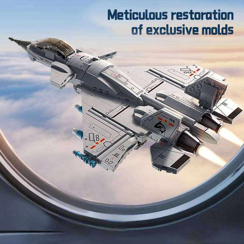 577pcs J-15 Carrier Fighter Jet Military Combat Armed Aircraft Building Blocks Shark Model Plane Bricks Educational Toy For Boys Z260305