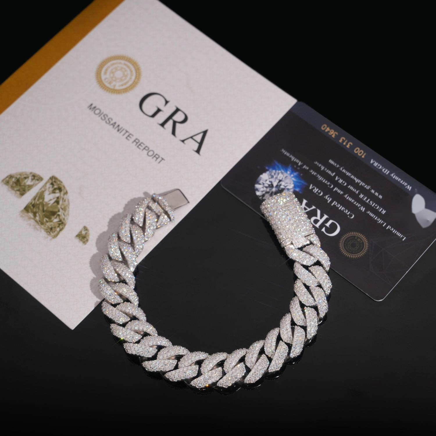 Best-selling 15mm mens S925VVS moissanite hip-hop iced-out Cuban fashion bracelet with bent buckle design