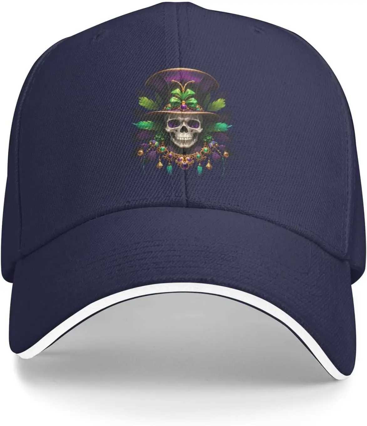 Mardi Gras Skull Top Hat Print Baseball Cap Polyester Adjustable Casual Outdoor Unisex Hat S260306