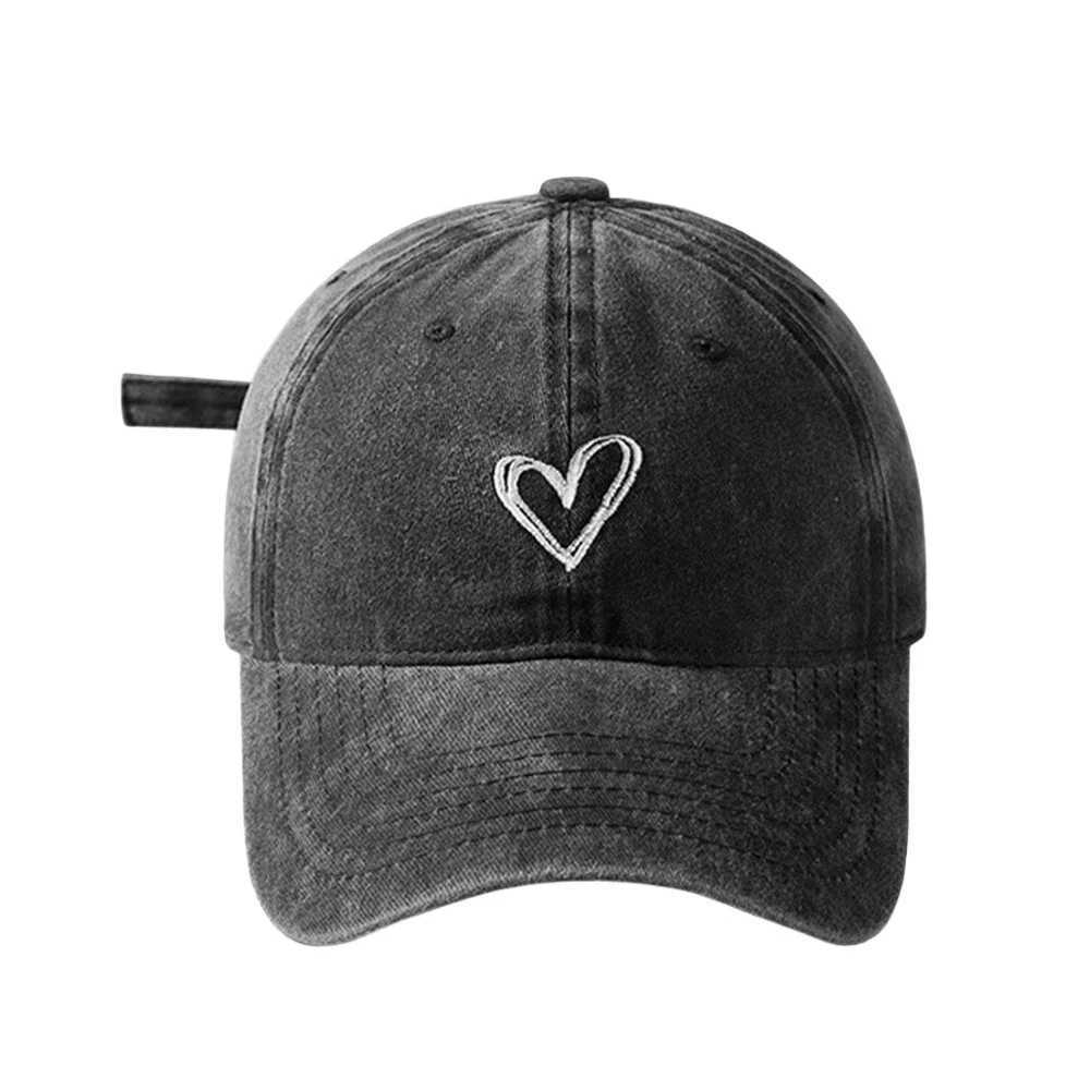 Peach Heart Embroidery Baseball Cap Washed Old Spring Summer Hat Women Men Couple Soft Top S260306