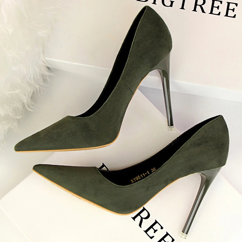 BIGTREE Shoes Classic High Heels Woman Pumps Sexy Office Shoes Stiletto Heels Fashion Large Size Women Heels Pumps Grey Green 260306