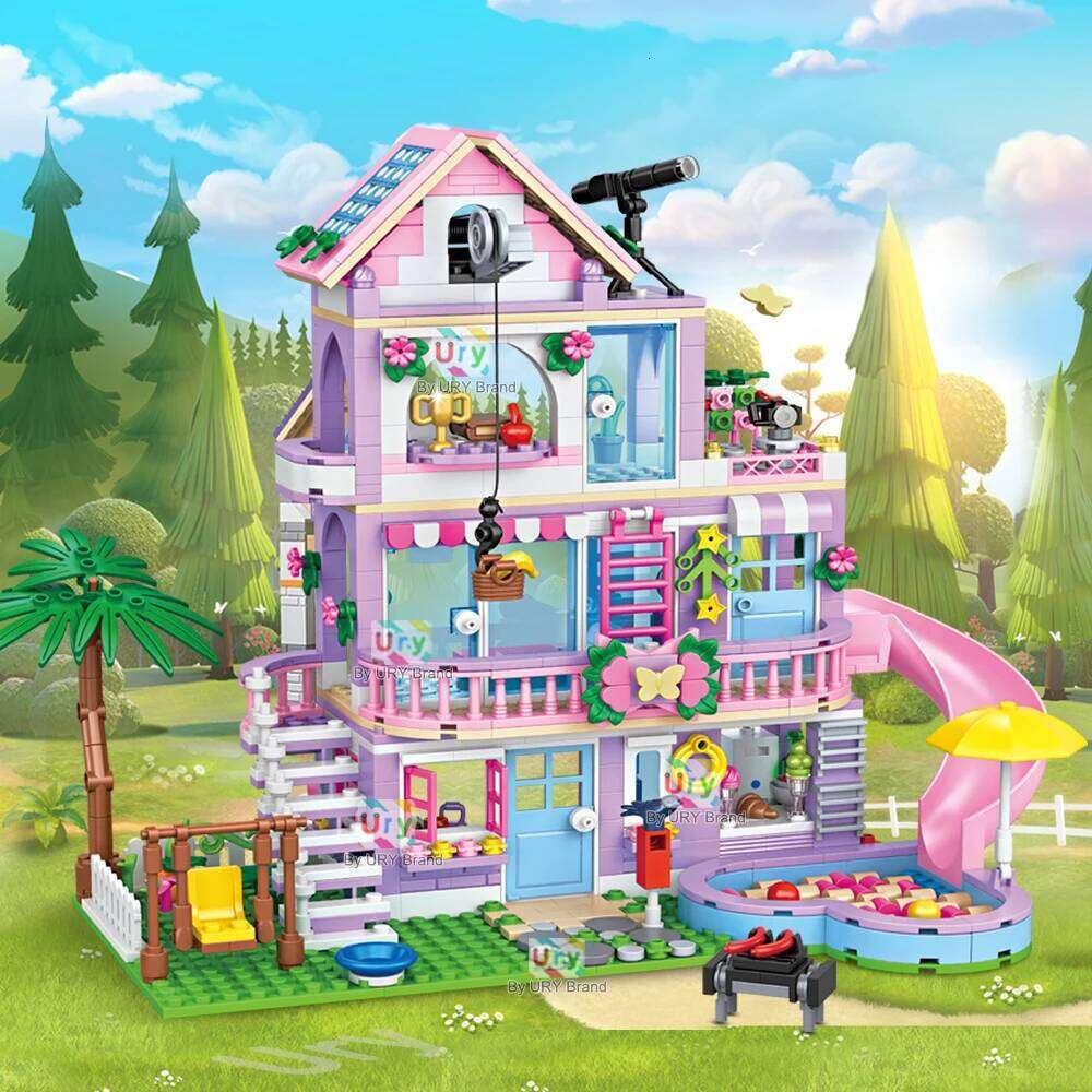 Friends City House Summer Holiday Slide Pool Villa Apartment MOC Building Blocks Set Figure DIY Toys for Kid Girl Christmas Gift Z260305