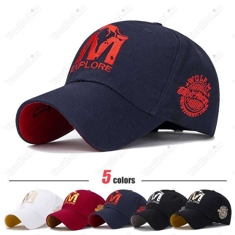 M letter Wolf Totem Embroidery Cotton Adjustable Hard Top Baseball Cap Sun Hat Trucker Caps Dad Hats Y260304