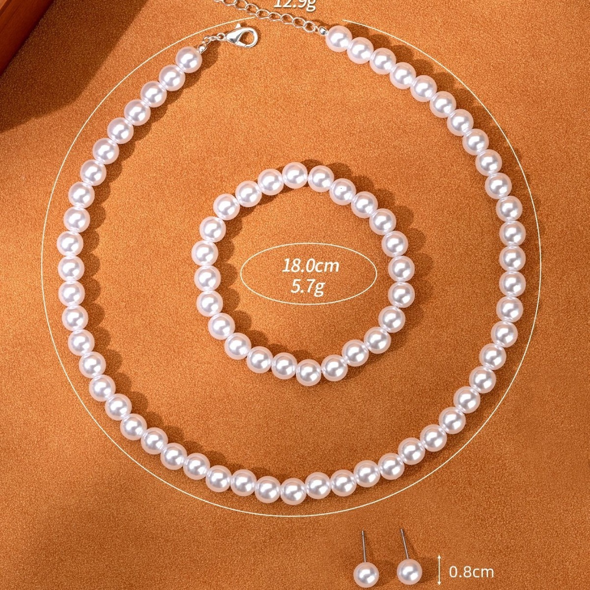 French Style Elegant Socialite Versatile Pure White Imitation Pearl Necklace Bracelet Earrings Three-Piece Set Exquisite Set