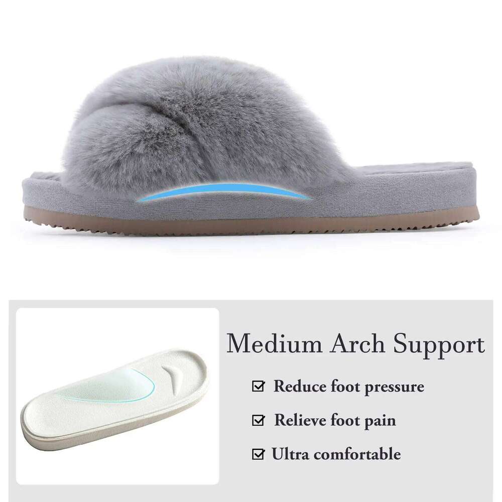 Litfun Fashion Slippers For Women Winter Soft Bottom Cozy Fur Flip Flops Female Indoor Home Fluffy Short Plush Fuzzy Slides