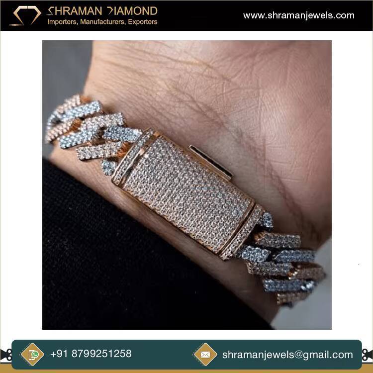 Factory Direct Hot Sale 10mm Iced VVS Moissanite Diamond Two-Tone Plated 925 Silver Hip Hop Style Bling Bust Cuban Link Bracelet