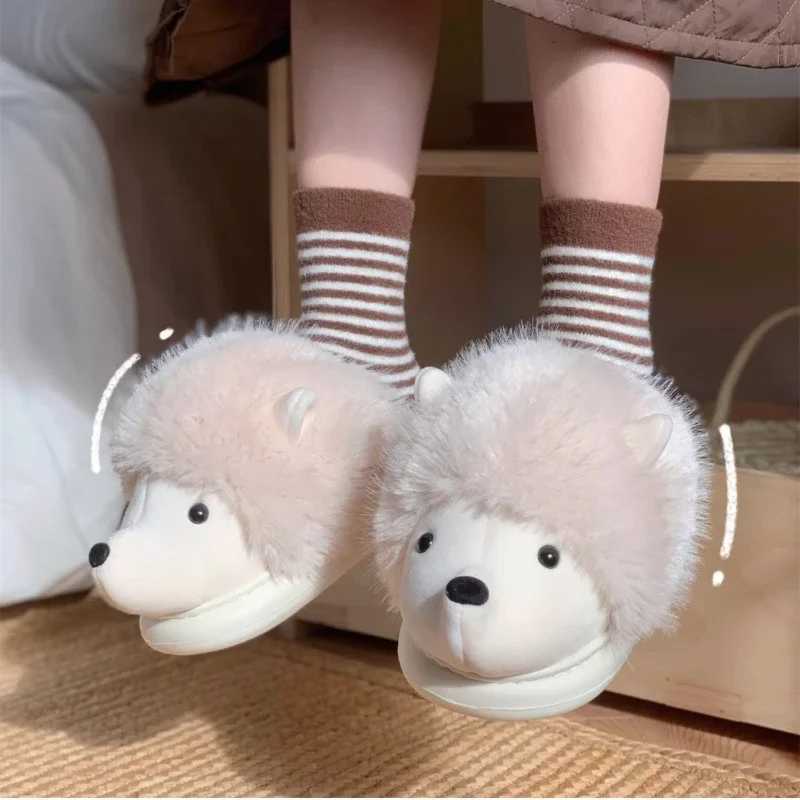 New Cute Cartoon Fluffy Slippers For Woman Winter Warm Shoes Funny Hedgehog Anti-slip Soft Plush Girls Indoor Home Floor Slides S260305