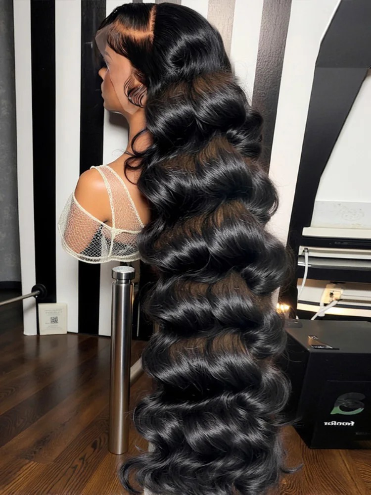 Body Wave 13x6 HD Transparent Lace Front Human Hair Wig 40 Inch Pre Plucked 220 Density Wear and Go Glueless Lace Frontal Wigs for Women