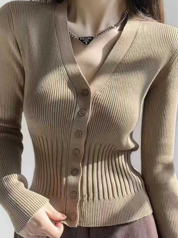 2025 Summer Fashion Knitwear Cardigan Top Womens Ribbed Patchwork Slim Casual Cropped Inner Top Womens Knit Cardigan Outwear M260306