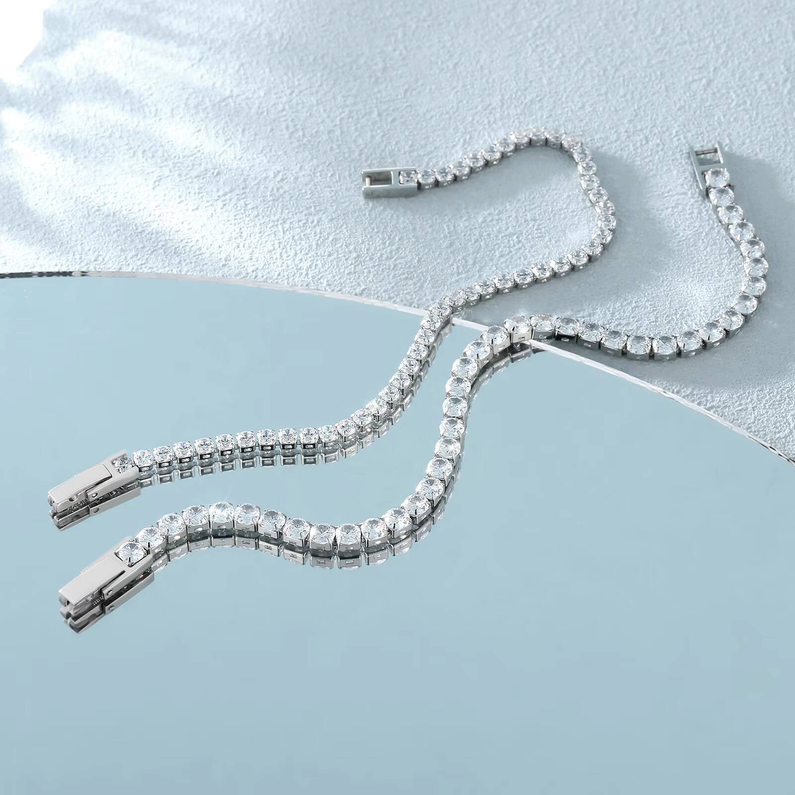 Iced Out Stainless Steel Diamond Bracelet Fashion Luxury Jewelry 3mm 2mm Women Men Classic 5A CZ Cubic Zirconia Tennis Bracelet