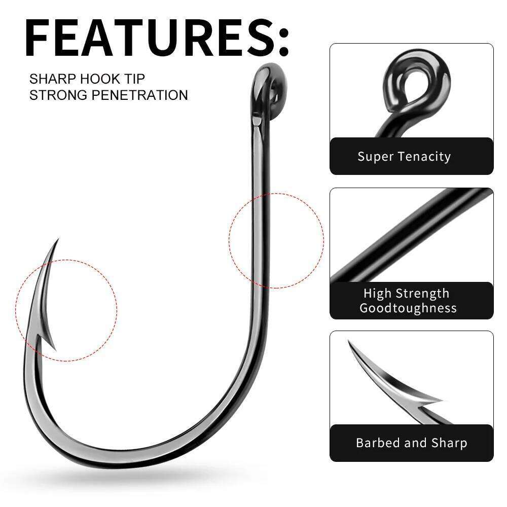 Inline Circle Hook High Carbon Steel Single Hooks Saltwater Closed Eye Fishhook 100pcs 3# 15# Fishing Equipment Y260305