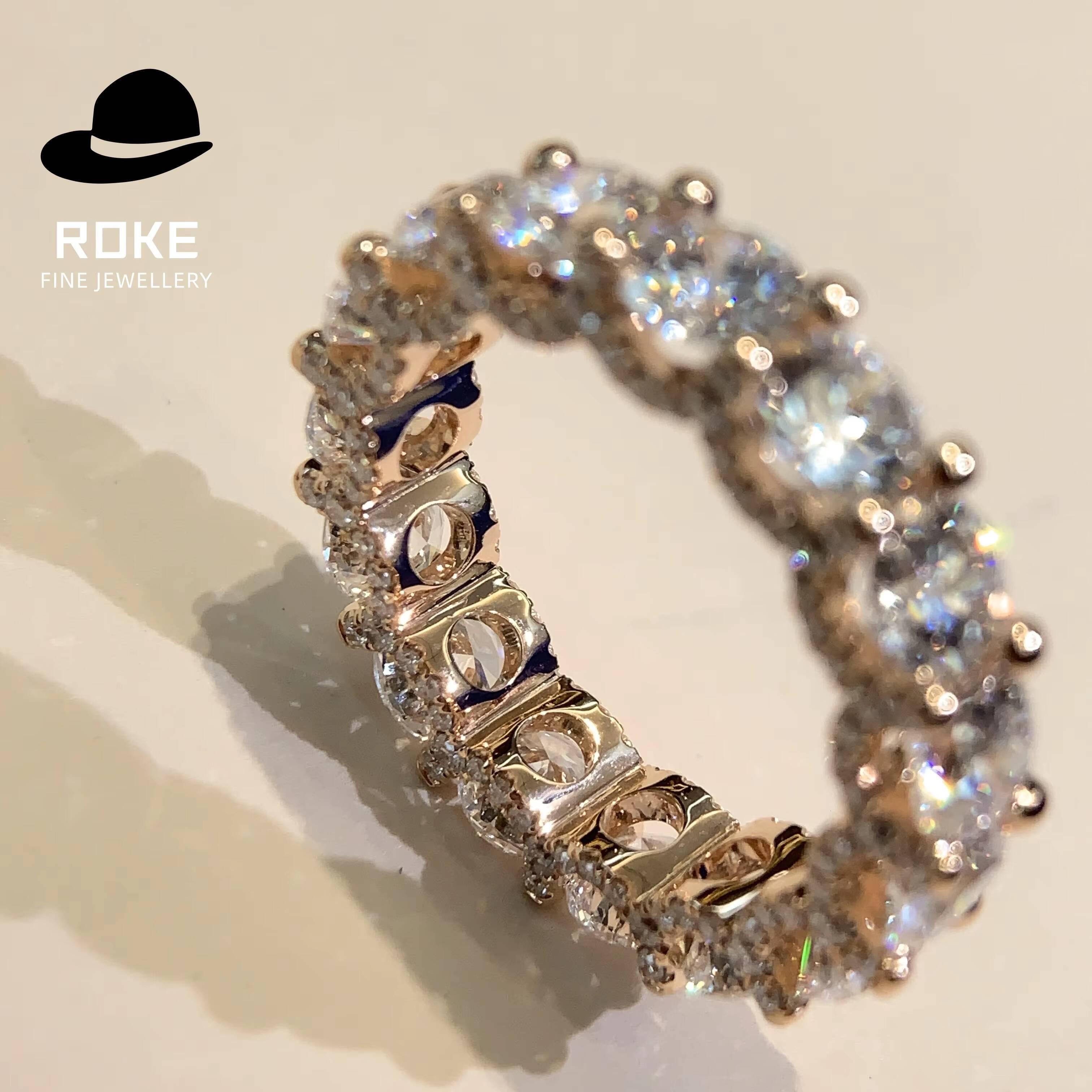 Luxury 9K-18K Rose Gold Customised Eternity Ring Lab Grown Round-cut Diamonds Encircling the Band Set in a Pave