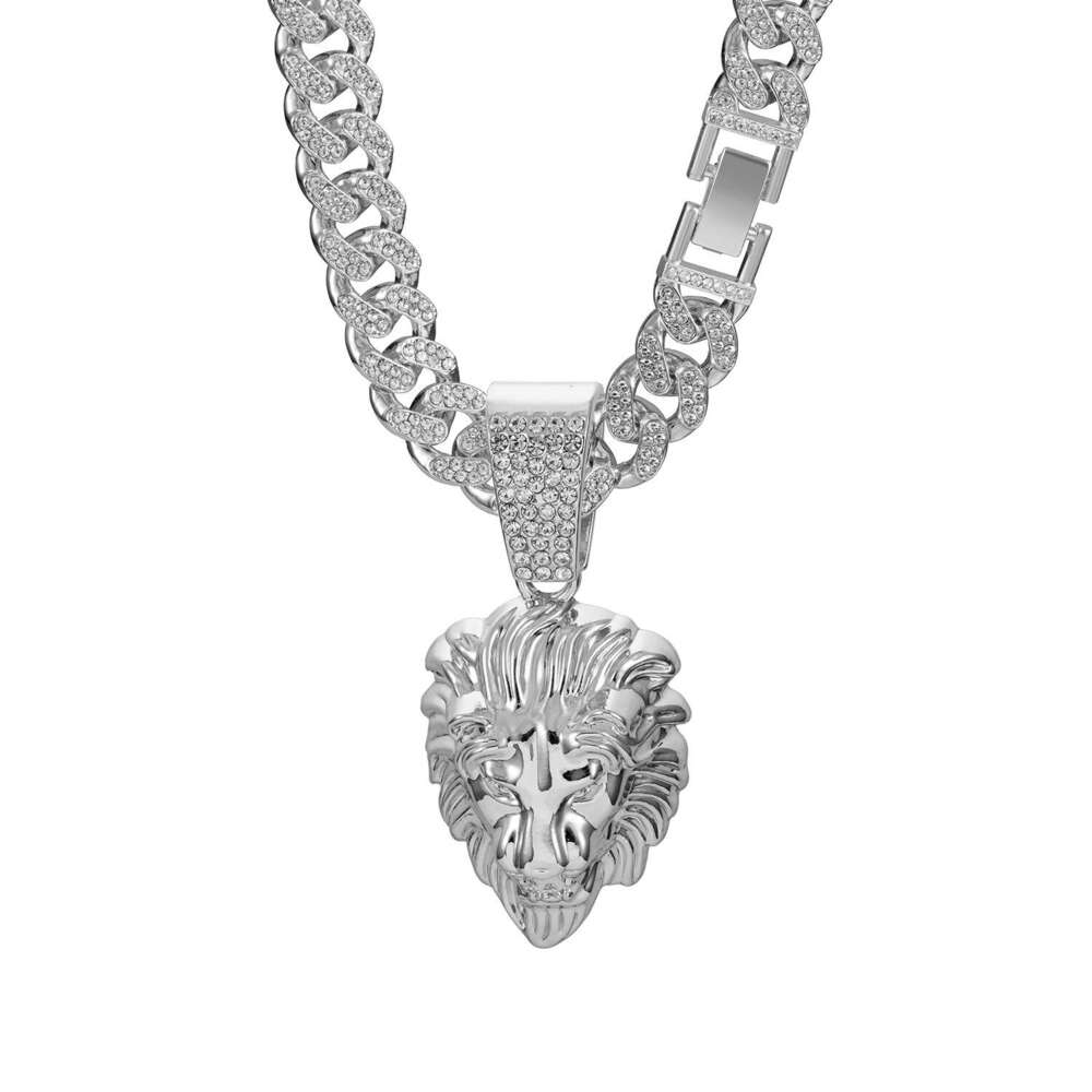 Classic Lion Head Necklace TEMU Amazon Hot Sale Miami Cuban Chain High-Quality Electroplating Quality Assurance