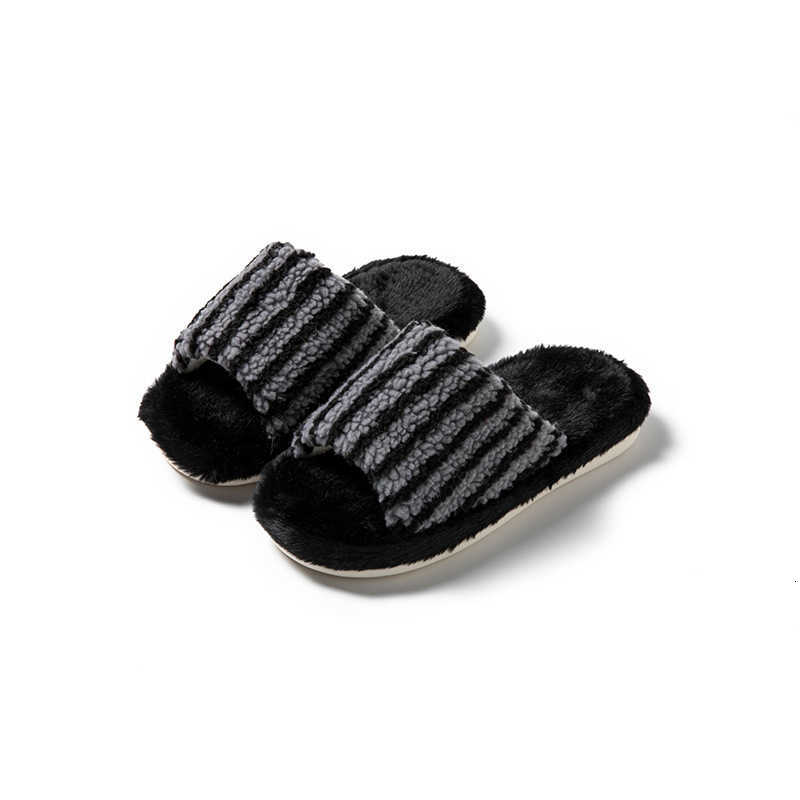 Striped Color-Block Open-Toe Cotton Slippers for Women Ins Style Furry Slippers Designer Home Plush Slippers S260305