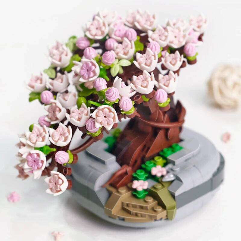 Mini Bouquet Building Blocks Flowers Succulent Cherry Blossom Bonsai 3D Model Home Decoration Children's Assembly Toy Girl Gift Z260306