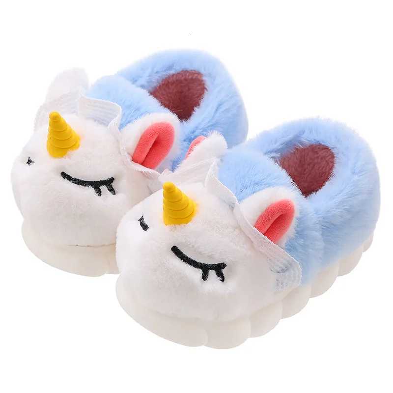 Winter Kids Warm Plush Slippers - Cartoon Unicorn Indoor Slides Non-Slip Soft Cotton Mule for Girls Boys House Shoes S260305