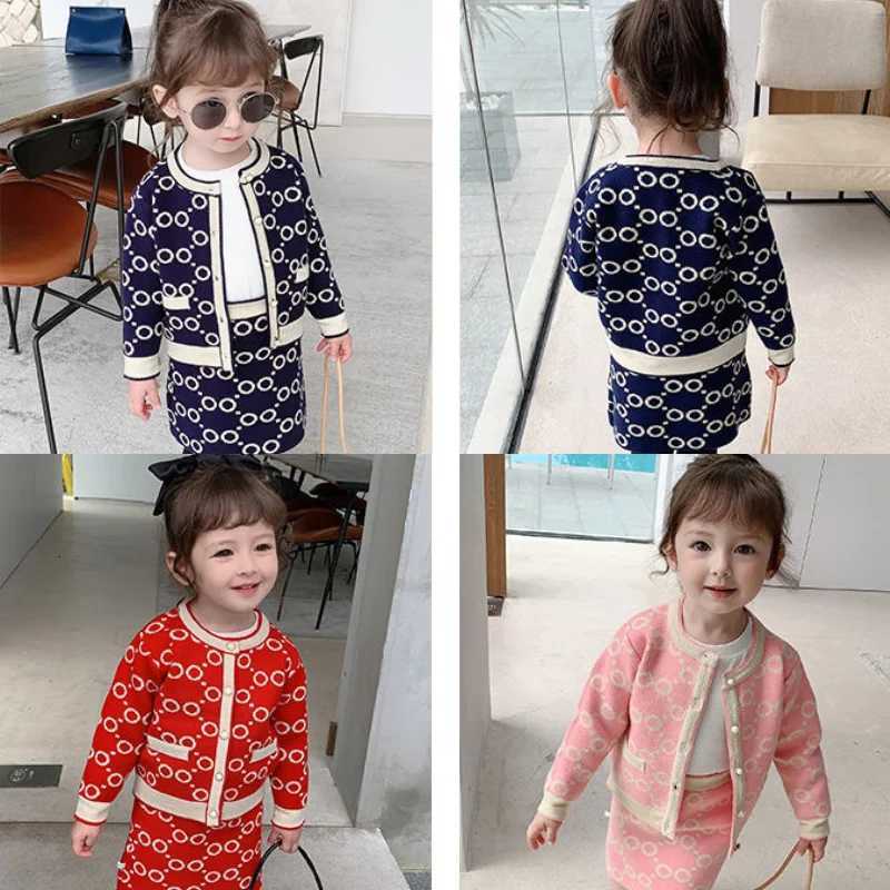 Girls Knit Set 2Pcs, Toddler Monogram Sweater & Skirt Outfit, Warm Christmas Party Clothes for 1-10Y Autumn Winter SpringT260306