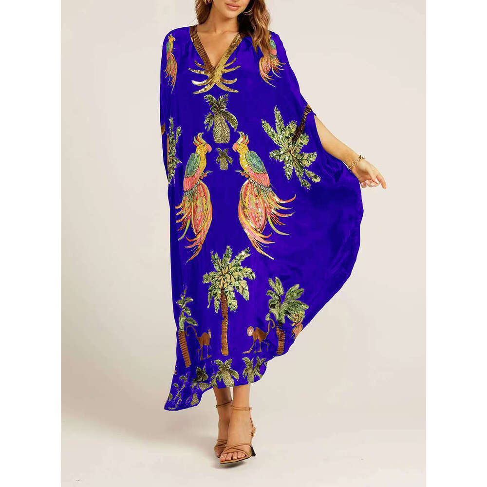 Cross-border women's clothing 2026 European and American new spring V-neck printed loose fashion dress