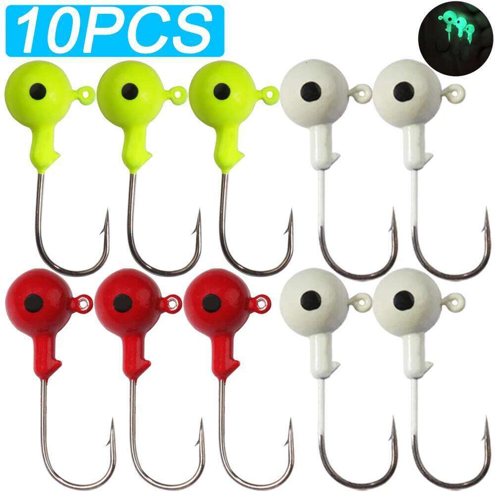 10pcs/lot Metal Jig Hooks 3.5g 18g Color 3D Eye Ball Jigging Head Hook Barbed Crank Shank for Soft Lure Worm Fishing Fishhook S260305