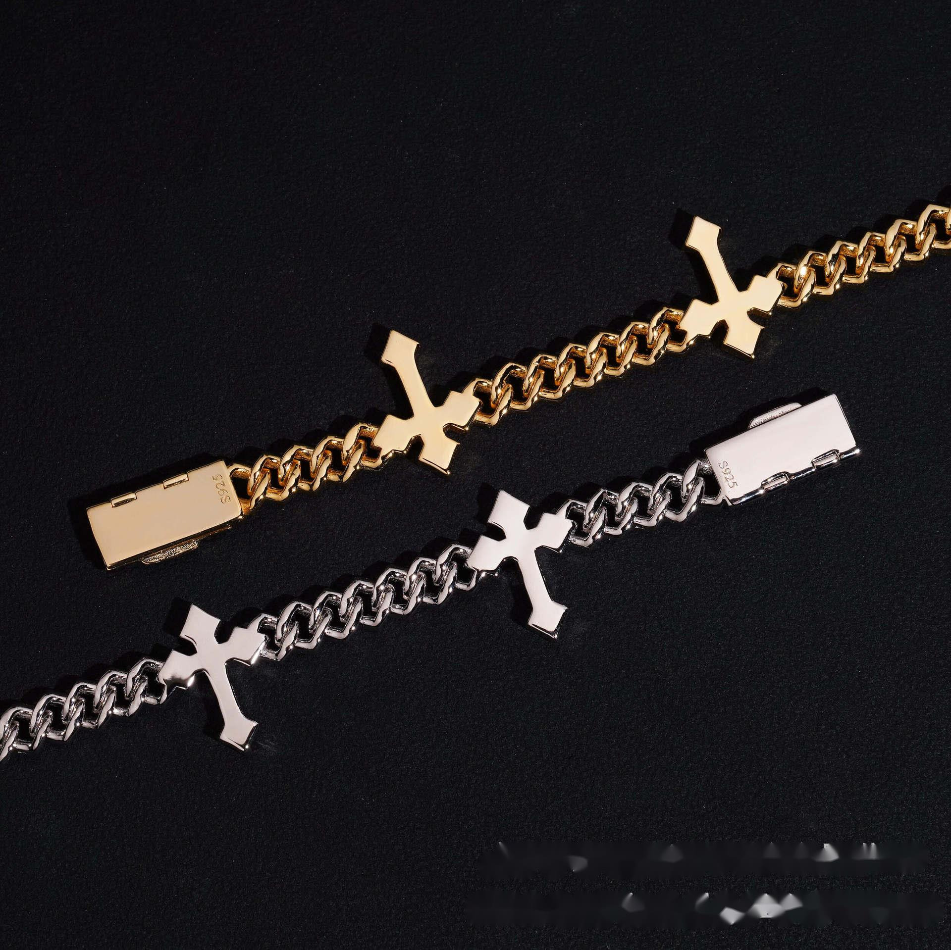 Temu Cuban chain single row stone 6mm fully inlaid with s925 silver moissanite cross Cuban chain accessory