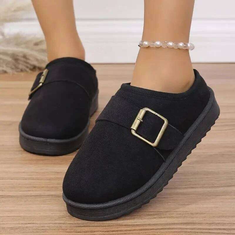 2025 New Metal Buckle Outdoor Women, Thick Bottom Fashionable Warm Winter Slippers for Women