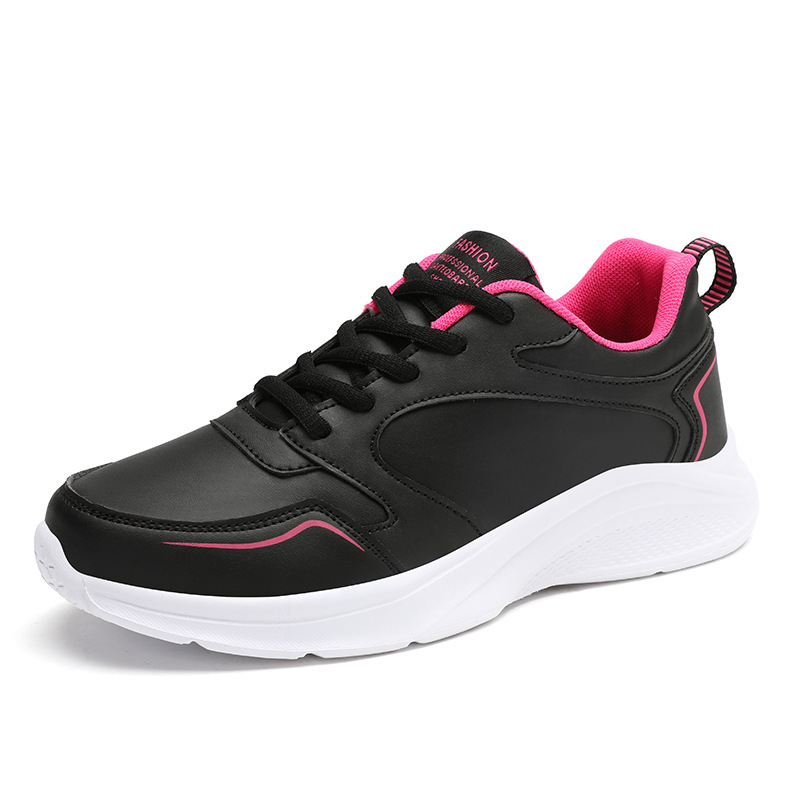 Autumn and winter leather outdoor running women's shoes, flat sports and leisure shoes, women's white shoes, oversized travel and driving sh